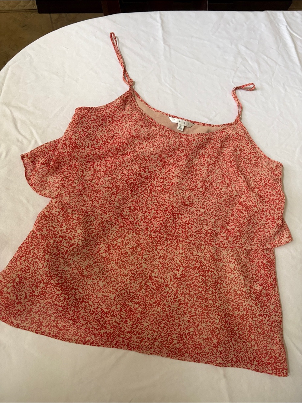 CAbi Red & Cream Spaghetti-Strap Camisole